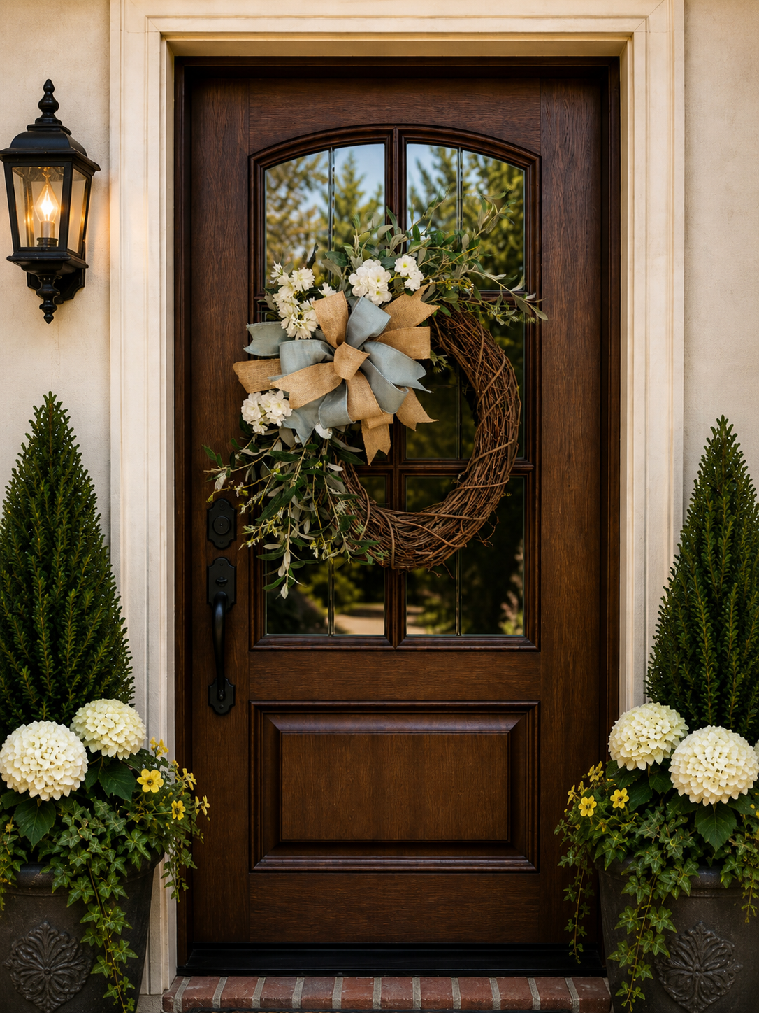 24" Oval Grapevine Real Touch Hydrangeas