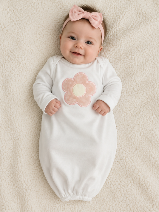 Pink Chenille Flower Newborn Gown