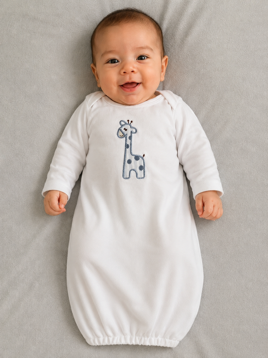 Blue Giraffe Newborn Gown