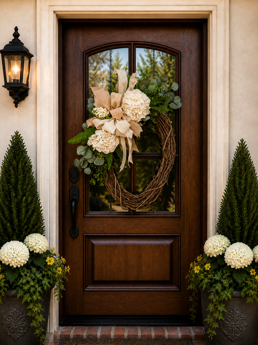 24" Oval Grapevine Wreath w/ Real Touch Hydrangeas