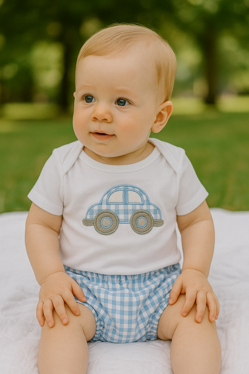Blue Car applique-Diaper Cover Set