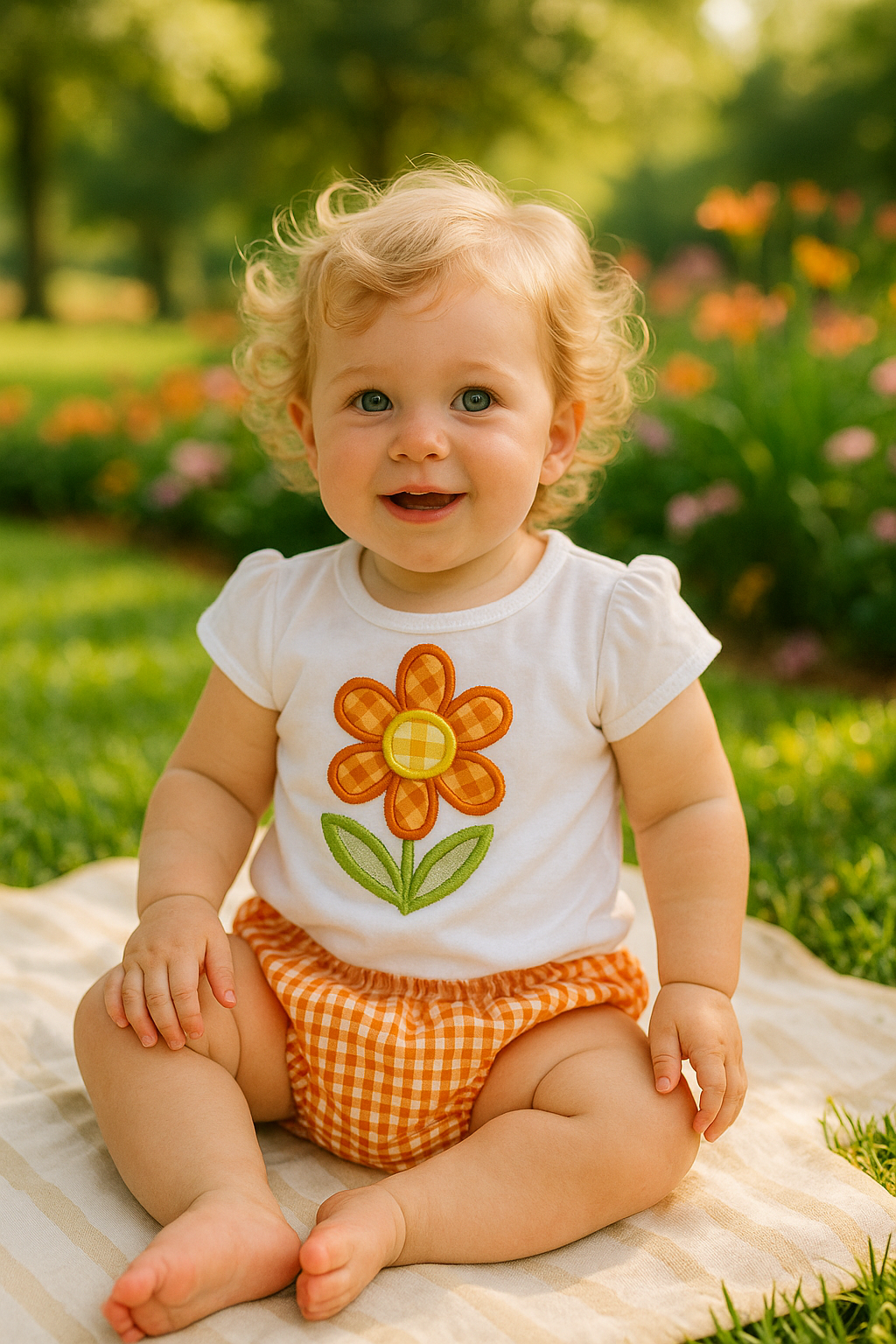 Bloomer Set-Orange Flower applique