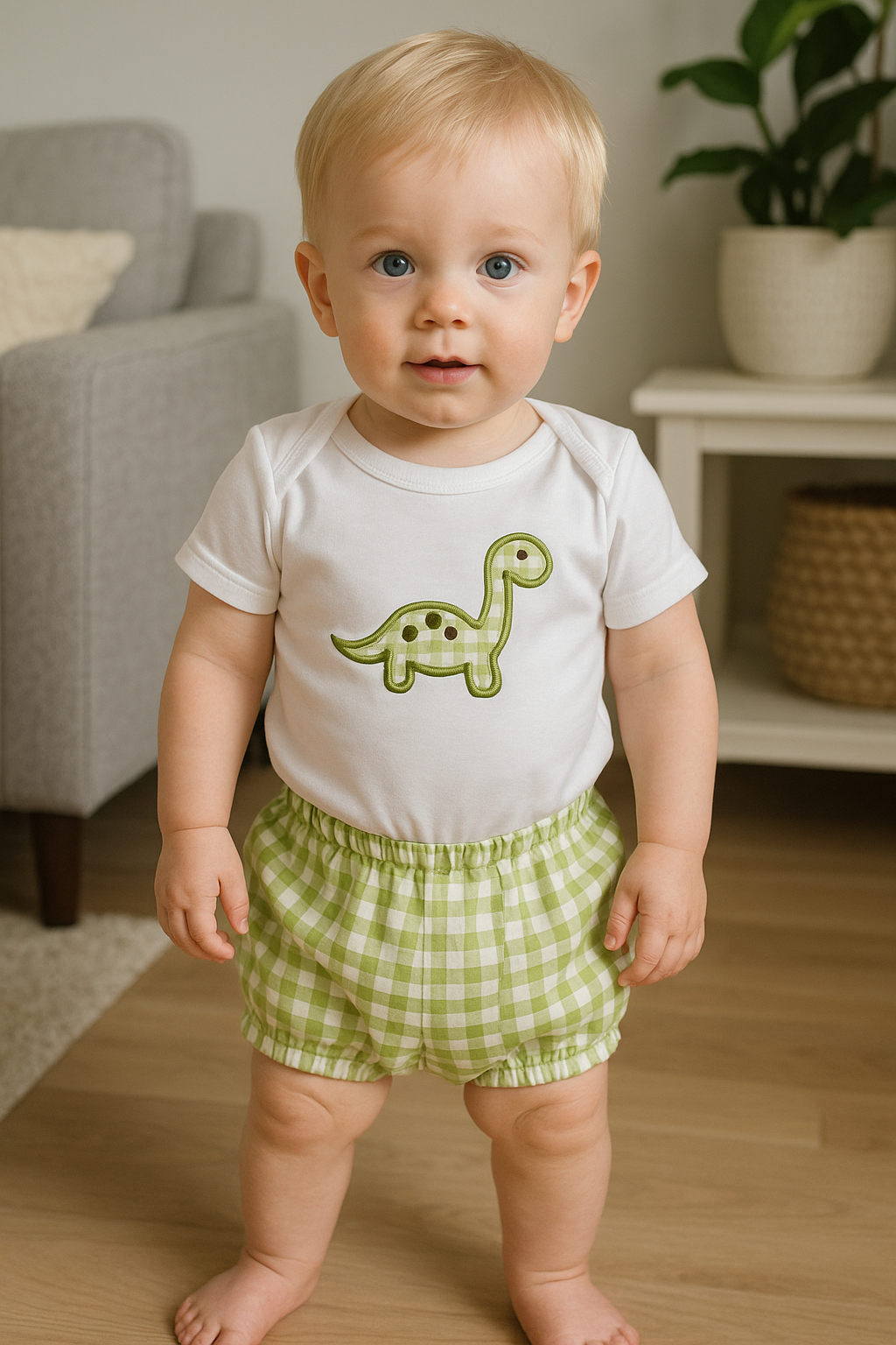 Diaper Cover Set-Green Dinosaur applique
